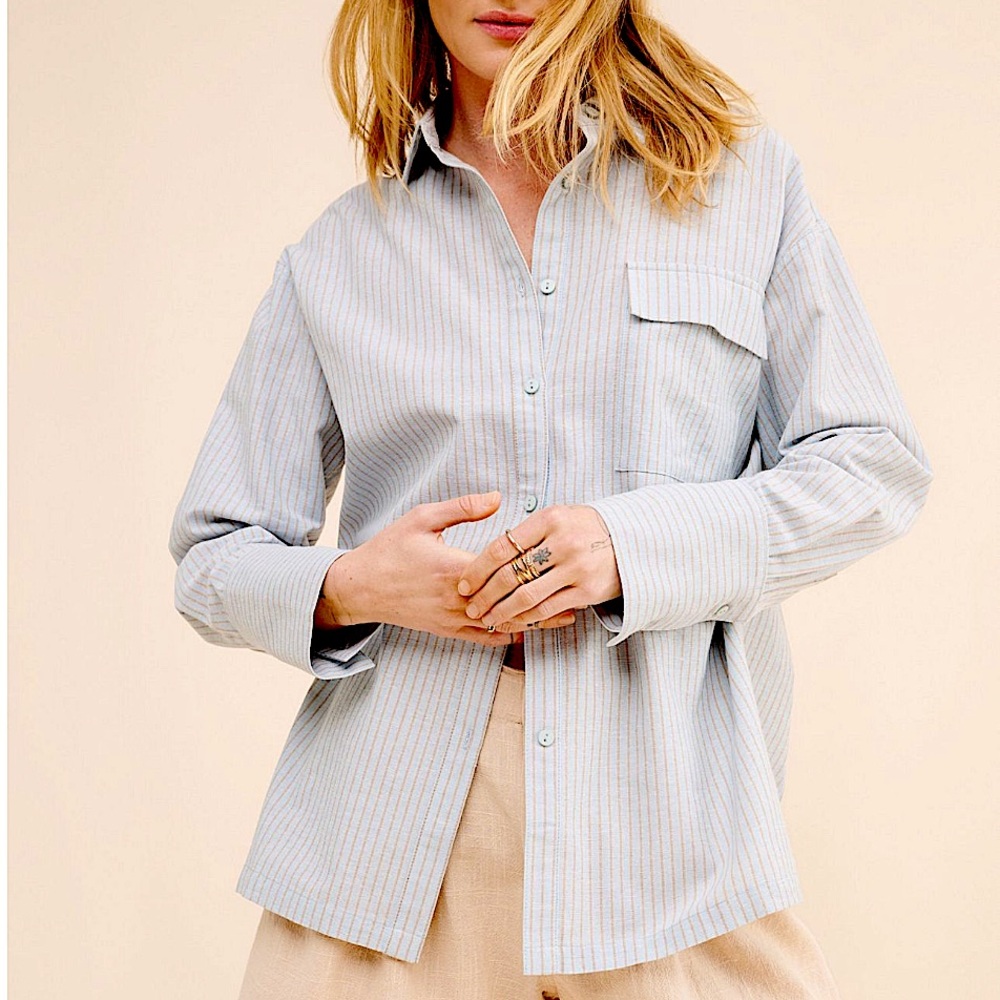 Anthropologie Light Blue Pinstripe Button-Down Shirt